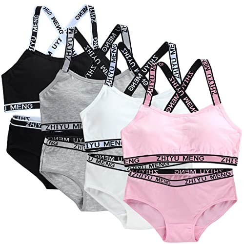 Sport BHS für Mädchen Baumwolle Tees Bustier Abnehmbares Brustpolster Unterwäsche Sportunterwäsche Softbra für 7-12 Jahre Kinder - 4er Packung/8er Packung