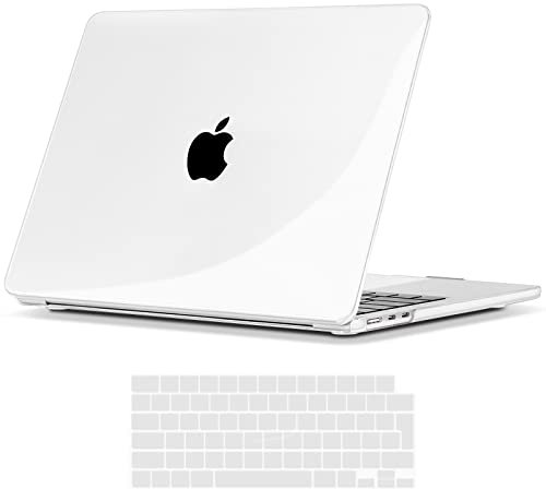 TECOOL Cover compatibile con MacBook Air 15 Pollici M4 M3 M2 2023 2024 2025 (A3241 A3114 A2941), Custodia Rigida Protettiva Sottile in Plastica e Copritastiera UE, Superficie Lucida Trasparente