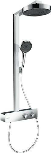 hansgrohe Rainfinity - wassersparendes Duschsystem (EcoSmart) mit Thermostat, Regendusche mit Armatur, Handbrause (3 Strahlarten inkl. PowderRain), Schlauch, Brausestange & Kopfbrause, Chrom, 28742000
