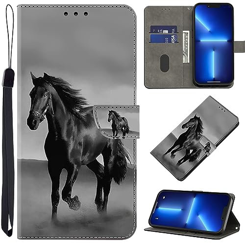BOLELAW Hülle für Samsung Galaxy A51 4G (Nicht für A51 5G) mit [Magnetverschluss] [Flip-Funktion] [Kartenfächern] Flip Case Leder Schutzhülle Stylische Klapphülle, Schwarzes Pferd