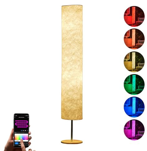 BASRAE Lampadaire sur Pied Salon,Lampe de Plancher LED Moderne Blanc,RGB Lampadaires Chambre Adulte,Smart APP,Lampe Ambiance de Alexa Google Assistant,Lampe Décorative d'angle 150cm avec abat - jour