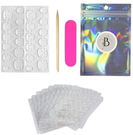 Patch ongles autocollant waterproof - 240 Press On nails adhesif - 12 tailles différentes de gel pad ongles -10 poses au total, Autocollant ongle double face avec Kit de Manucure.