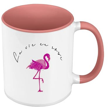 Fabulous Mug de Couleur Qualité Premium Rose - Flamant Rose la Vie en Rose Dessin - Tasse avec anse et intérieur de couleur