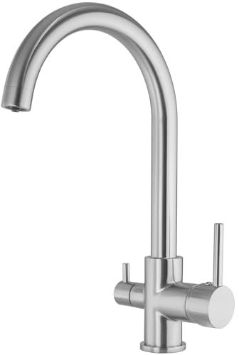 VALAZ 3 Wege Filter Osmose Wasserhahn Küche Gebürsteter Stahl | Küchenarmaturen | Wasserhahn Sprudelwasser, Wassersparend, Schnellmontage, 360 Grad Drehbar | Einfache Installation | Amazonas-Serie