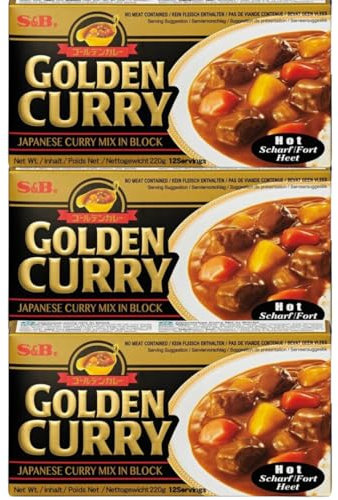 3x220g S&B GOLDEN CURRY BLACK- Japanese Curry Mix - vegetarian no meat contained - Geschmack: Hot + Heartforcards® Versandschutz
