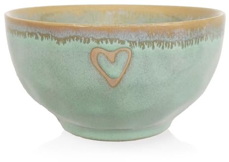 Mea-Living STONEWARE Schale türkis Herz, handgemachtes Steingut, 450 ml, wunderschönes handmade Geschirr
