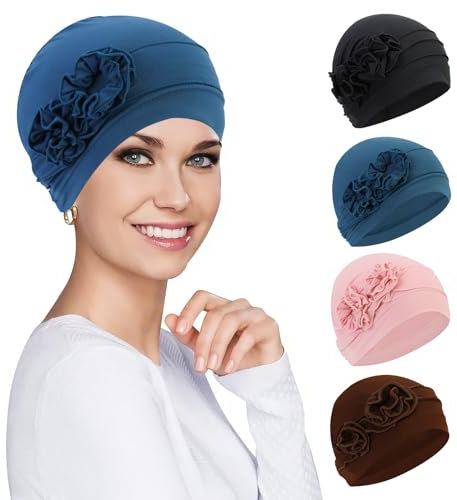 XEPST 4 Stück Chemo Mütze Damen Turban Damen Chemo-Turbane Kopfbedeckung Beanie Mütze Kappe für Frauen Krebs Patienten Haarausfall, 4 Farben