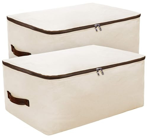 Paquete de 2 bolsas grandes de algodón suave | para guardar ropa, suéteres, ropa de cama, mantas, color beige