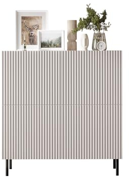 Mirjan24 Kommode Arypot 4D mit 4 Türen (Cashmere) | Grifflose Türkommode mit 8 Innenfächern, gefrästen MDF-Fronten, Push-to-open und Metallfüßen, B/H/T: 101/106/42 cm