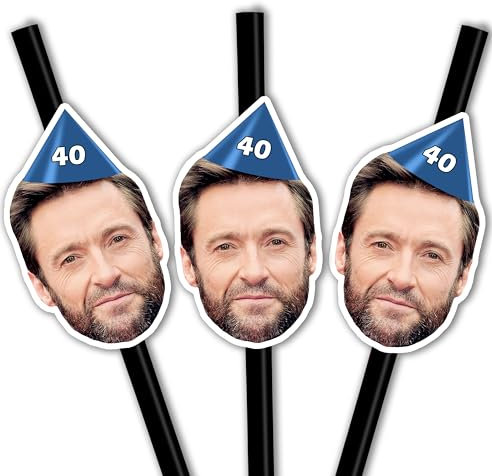 20 Personalised Photo Face Straws - Custom Cut-Outs of face of Your Choice - Optional Hat Design - Includes Fixings for You to Attach - Fun for Hen Party, Stag Do, Birthday etc (20 Straws) - Black