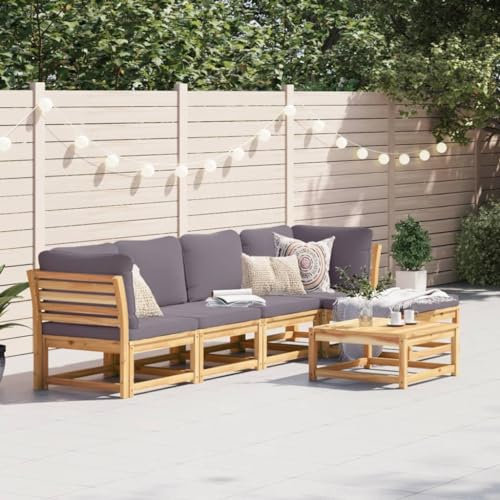 HEFZGDB 6-TLG. Garten-Lounge-Set mit Kissen Massivholz Akazie Balkon Sofa Gartenmöbel Lounge Sofa Outdoor Geeignet für Terrasse, Pool und Garten.