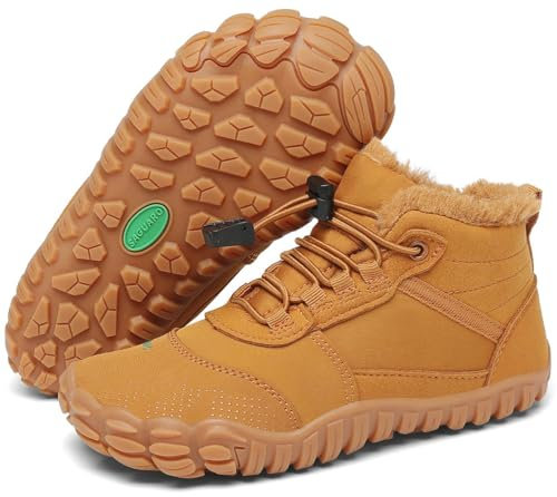 SAGUARO Scarpe Barefoot Invernali Bambino Stivali da Neve Comode Caldo Stivaletti Inverno Bambina Antiscivolo Scarponcini con Imbottitura Calda, Will Ⅰ, Marrone, 33 EU