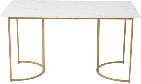 Merax 140 x 80cm Esstisch (1-St),Küchentisch, Gestell aus Metall Rechteckiger Esstisch aus Moderner Marmormuster Küchentisch mit verstellbaren Füßen für Esszimmer Wohnzimmer, Weiß