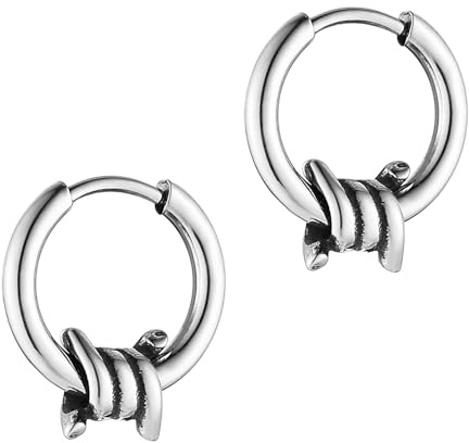 HZMAN Orecchini a cerchio con filo spinato per uomini e donne, retrò, gotico, in acciaio inossidabile, piccole spine leggere incernierate, orecchini ad anello gioielli regalo