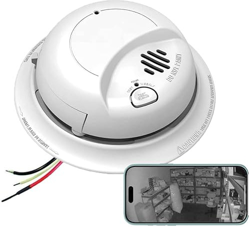 Night Vision 2K HD Smoke Detector WiFi Spy Camera P2P Wi-Fi Fire Alarm Hidden Nanny Cam Spy Camera, Ceiling Mount, 110V AC Connector (Invisible NV IR 9120 Model/Video Only: No Audio)