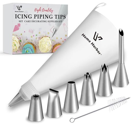 9 Stück Spritztüllen Set, Baumwolle Spritzbeutel Wiederverwendbarer, Spritzbeutel Set Mit Spritztüllen Edelstahl, Reinigungsbürste und Adapter, für Cupcakes, Keksen Cupcake, Plätzchen Dekoration