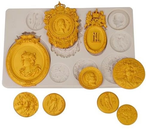 Moldes de Silicona, Molde para Fondant de Monedas del Tesoro, 9 Cavidades Moldes para Caramelo con Forma de Monedas Antiguas para Tartas Chocolate Caramelo