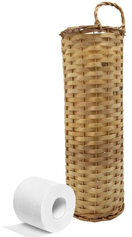 Paluplus Portarotolo da Terra in Vimini, Misura 16x42 cm, Porta Carta Igienica in Vimini Intrecciato con Maniglia, Fino a 4 Rotoli -436C0,9