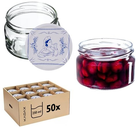 KADAX Lot de 50 petits pots à confiture avec couvercles hermétiques - 250 ml - Idéaux comme cadeau - Pour miel et épices (cuisinier