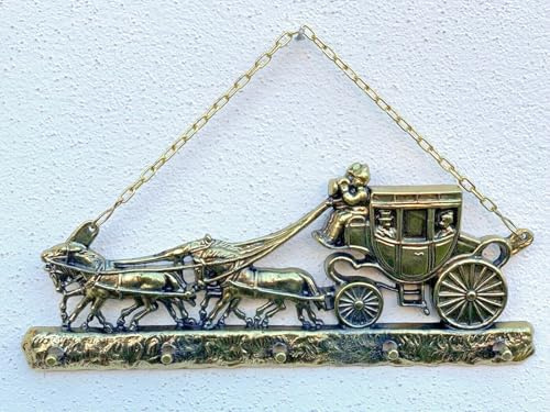 Schlüsselhaken Wandhaken Pferde Kutsche Kleiderhaken 30x12 Messing Hakenleiste