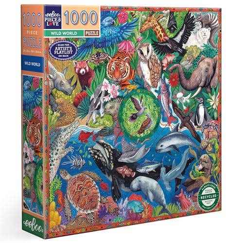 Eeboo Puzzle mit 1000 Teilen Wild World – Puzzle für Erwachsene, 1000 Teile aus Karton – Maße 58,5 cm x 58,5 cm