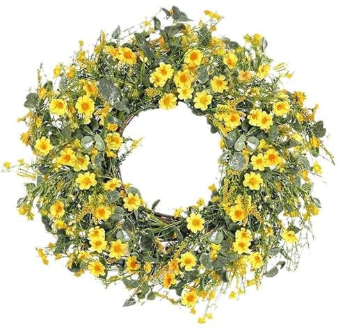 susiodeu Bunter Wildblumen Frühlings Sommer Türkranz, 40 cm, Frühlingskranz für die Inneneinrichtung, getrocknete Blumen, Kunststoff, künstlicher Kranz, A, 40cm