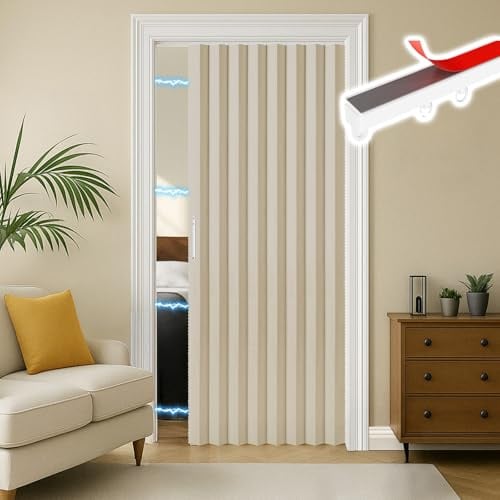 RINHARTEX Blackout Accordion Style Magnetic Door Curtain Sets Included Tracks for Closet Pleated Folding Doorway Curtain Accordion Door Interior Room Divider Bedroom Bathroom