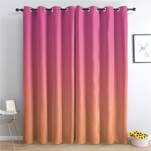 zcwl Rosa Korallen Orange Ombre Vorhänge, Farbverlauf Verdunklungsvorhänge mit Ösen, Vorhang Blickdicht für Wohnzimmer Schlafzimmer Dekoration, Gardinen mit Muster, 2er Set, 260 x 140 cm (HöhexBreite)