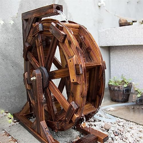 Wooden Water Wheel Fountain - Vintage Rustic Decorative Water Wheel for Bird Bath, Fish Tank, Pond or Garden Decoration