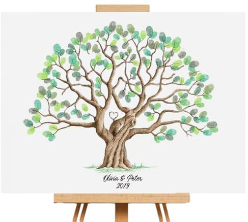 Poupangke Familien Fingerabdruck Baum Wandbild - Wasserdichtes Gästebuch Für Hochzeitsgäste | Kreative Wohnaccessoires Hochzeitsdeko Familienstammbaum Idee
