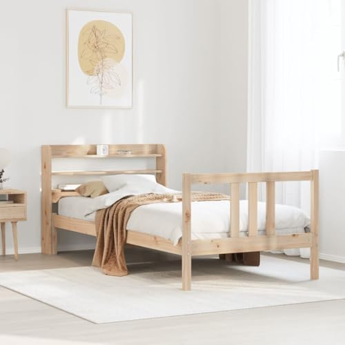 vidaXL Bed Frame with Headboard, Bed Base for Bedroom, Mattress Foundation for Single Bed, Modern Style, 75x190 cm Small Single Solid Wood Pine