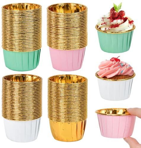 Kleemeiero 200 Stück Papier Muffinförmchen Cupcake Muffin Förmchen Aluminiumfolie 68 mm Muffinform Papier Backförmchen Papierförmchen Einweg Backbecher Cupcakes Bunt für Hochzeit Geburtstag Party