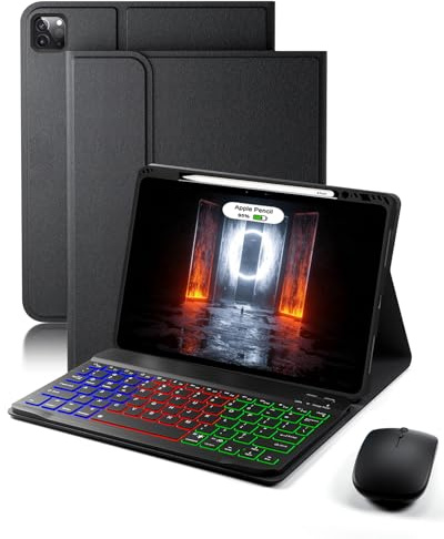 Étui avec clavier pour iPad Air 13 (M2-2024, M3-2025) et iPad Pro 12,9 (6e, 5e, 4e, 3e génération) avec clavier Dazzle Magic Keyboard rétroéclairé et porte-crayon intégré avec souris – Noir