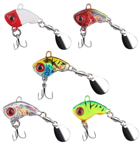Blinker Angeln Angelköder Set: 5er Kunstköder mit 20g, 3-Fach Haken & Blatt für Hecht, Barsch, Zander, Wels