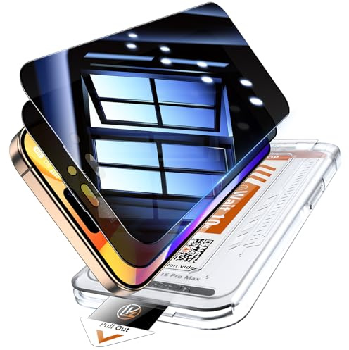 LK 2 Pack for iPhone 16 Pro Max Privacy Screen Protector, Auto Dust-Elimination 2 Anti-Spy HD Tempered Glass 9H+ Hardness, Anti-Scratch Protector, HD Clear, Full Coverage Protection