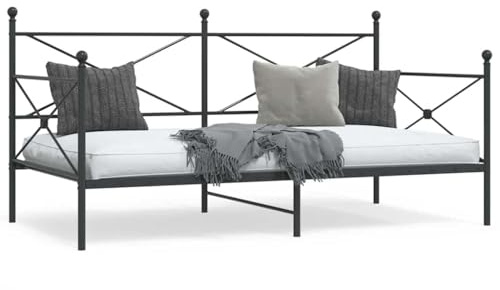 Yunovire Etagenbett Schwarz 107x203 cm, Stahlrahmen, Modernes Tagesbett mit Lattenrost, Schlafsofa für Schlafzimmer, Robuste Möbel