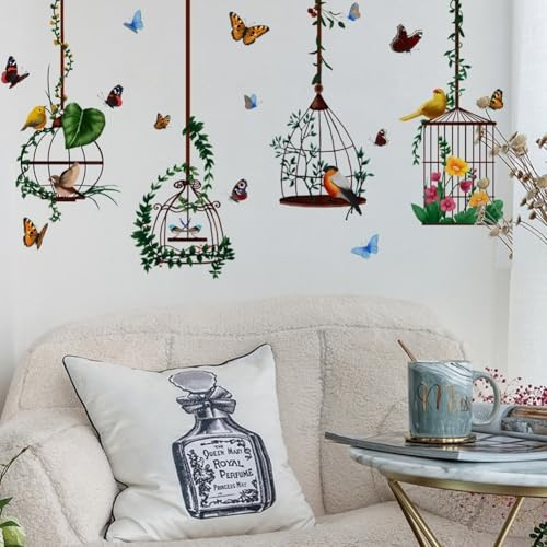 Wandaufkleber mit Vogelkäfig-Pflanze, 4-teiliges Set, großes Wandbild für Kinderzimmer, Wohnzimmer und Büro