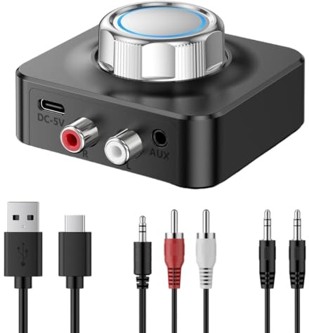 Ubric Bluetooth 5.0 Receiver for Stereo System, Dual AUX Adapter with 3.5 mm Jack Audio Receiver for Speakers, Amplifiers and Car Radio