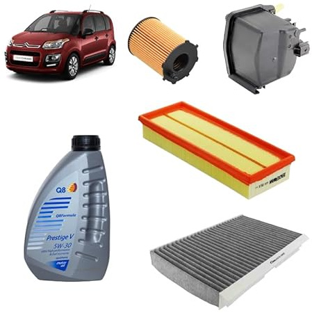 Kit tagliando 4 filtri + 4L olio 5W-30 Q8 compatibile con Citroen c3 picasso 1.6 HDI Gasolio 2009-2015