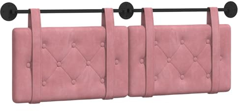 vidaXL Hängendes Kopfteil Rosa Samt, Moderner rechteckiger Wand-Headboard aus Samt, bezogen mit Bändern, Knopfsteppung für entspannende Schlafzimmer-Deko
