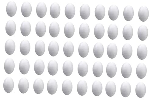 PUXZYAX 50 Stück Schaumstoff Ostereier zum Basteln, DIY Basteln, Blanko, Kindergarten und Ostereier, Bastelzwerge, Kindergärten, Weiß, 50 Stück 3cm