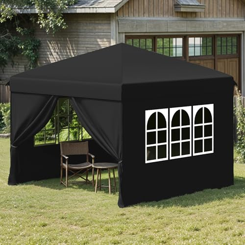 DWVO 2.5x2.5m Pop-Up Pavillon,Faltpavillon Anti-UV 50+ für Camping Schwarz | Wasserdicht mit 4 Seitenteilen Rolltasche,Höheverstellbar 250 bis 270cm