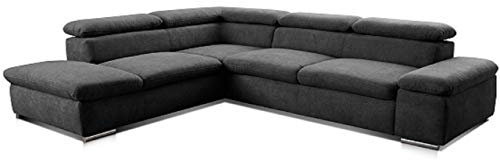 Cavadore Ecksofa Alkatraz / Großes Sofa in L-Form mit Ottomanen links und verstellbaren Kopfstützen/ Modernes Design / 274 x 66 x 228 cm / Schwarz