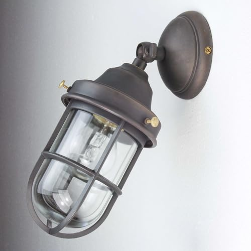 Licht-Erlebnisse Wandleuchte Außen Echt-Messing Dunkel Bronziert Matt Premium Handarbeit Wandlampe Terrasse Haus Außenleuchte