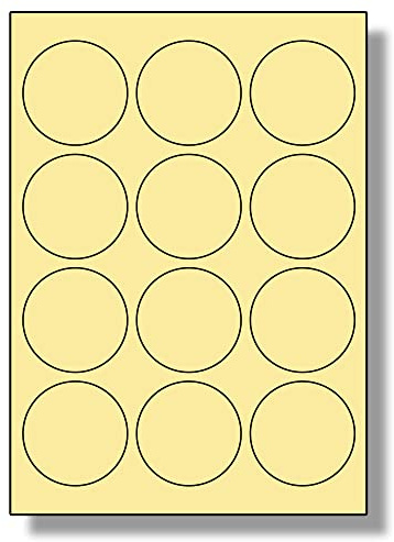 Label Planet® 12 Per Sheet, 5 Sheets (60 Round Cream Labels). Coloured Paper Labels, 63.5mm Diameter, LP12/63R C.