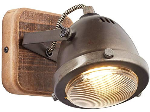 BRILLIANT Lampe Carmen Wood Wandspot burned steel/holz | 1x PAR51, GU10, geeignet für Reflektorlampen (nicht enthalten) | Kopf schwenkbar