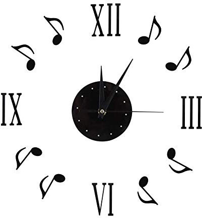 Orologio da Parete Musica, Orologio da Parete a Specchio con Note Musicali e Numeri Romani, 3D Stereo Adesivo da Parete Orologio Muto, Decorazione Fai Da Te per L'Ufficio Domestico