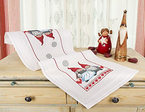KAMACA Stickpackung Kreuzstich vorgezeichnet Baumwolle komplettes Stickset mit Stickvorlage Stickerei-Kit zum Selbersticken Erwachsene (Verliebte Wichtel TL 40x100 cm)