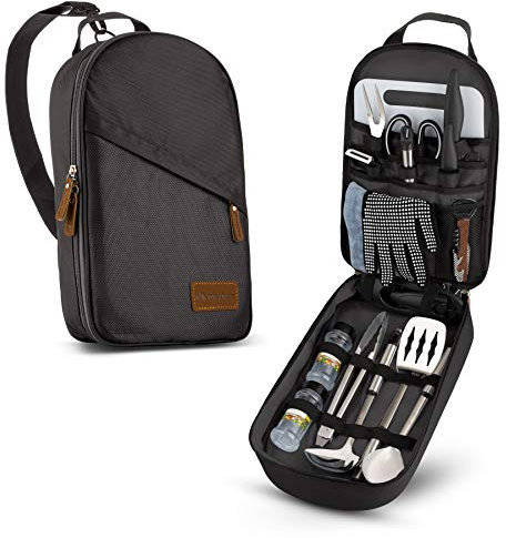 Juego de utensilios de cocina de campamento de 17 piezas, organizador de viaje, accesorios de parrilla, equipo compacto portátil para mochileros, barbacoa, camping, senderismo, viajes, kit de