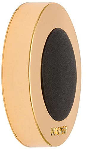 WAGNER Design-Wand-Türstopper SCREW OR GLUE/Schrauben oder Kleben - Durchmesser Ø 40 x 10 mm, Metall Hochglanz Goldoptik, Sunset Gold, thermoplastischer Kautschuk, schwarz, Designpreis - 15513711